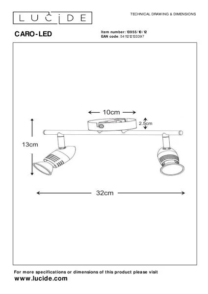 Lucide CARO-LED - Plafondspot - LED - GU10 - 2x5W 2700K - Mat chroom - technisch